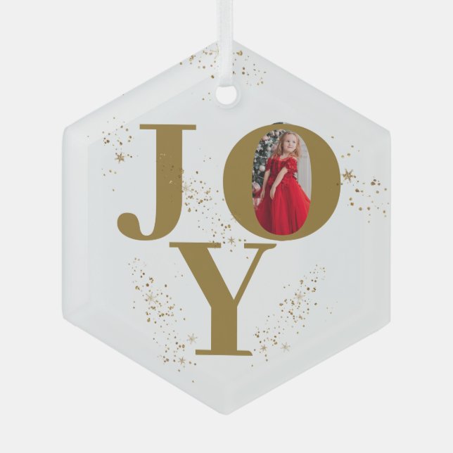 Festive Golden Joy Weihnachten Foto Ornament Aus Glas (Vorderseite)