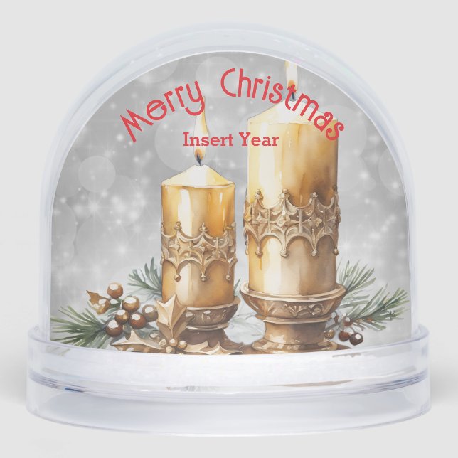 Festive Golden Merry Christmas Candles Keepsake  Schneekugeln (Vorderseite)