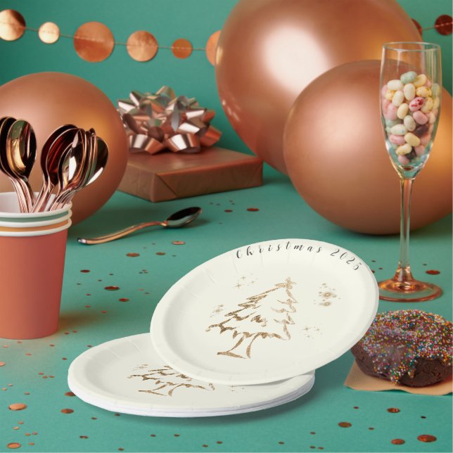 Festive Golden Tree Weihnachts-Party Papier Teller (Multi)