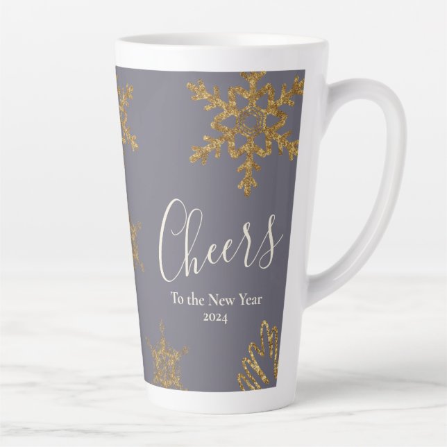 Festive Goldschneeflocken jubeln ins neue Jahr Milchtasse (Rechts)