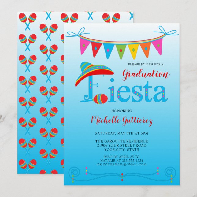 Festive Graduation Fiesta Invitation (Devant / Derrière)
