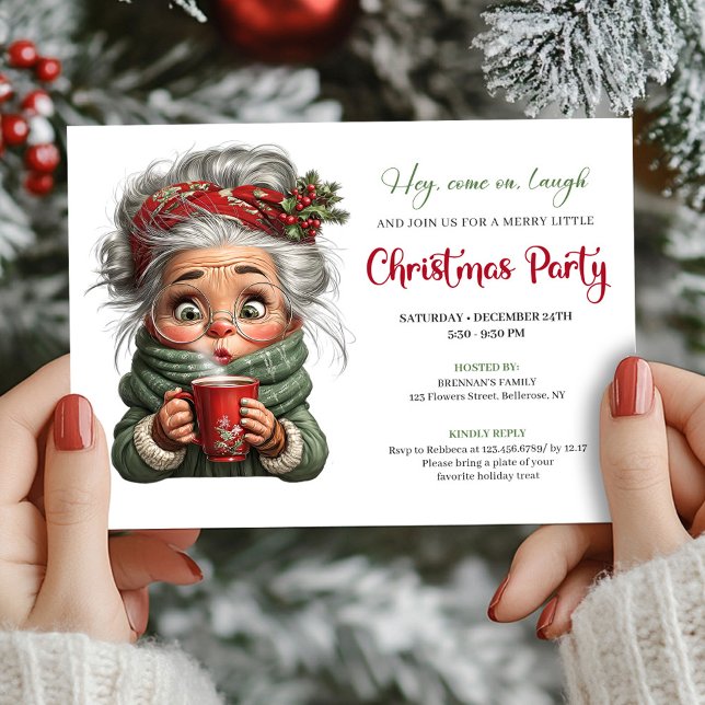Festive Granny Cartoon Whimsical Xmas Invitation Einladung (Festive Granny Cartoon Whimsical Xmas Invitation)