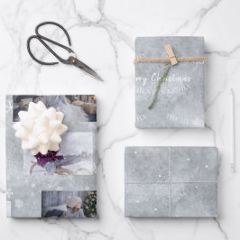 Festive Grau Foto Snowflake Weihnachtskritik Geschenkpapier Set
