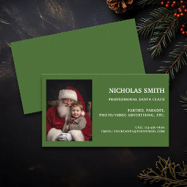 Festive Green Professional Santa Claus Photo Visitenkarte