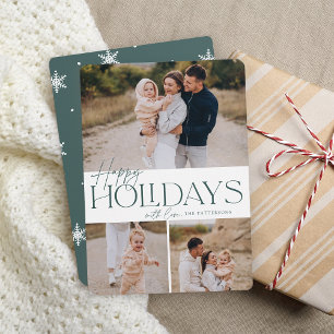 Festive Greeting Happy Holidays 3 Photo Feiertagskarte