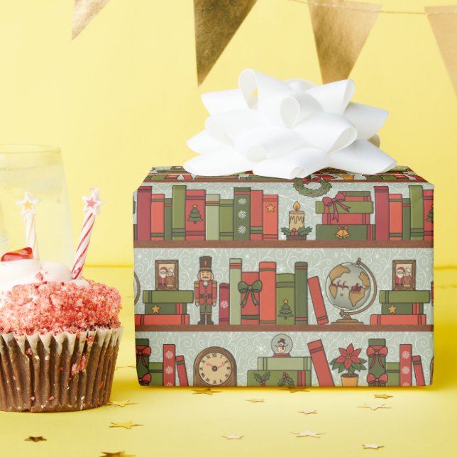 Festive Hand Drawn Bookshelf - Wrapping Paper Roll Geschenkpapier (Geburtstagsparty)
