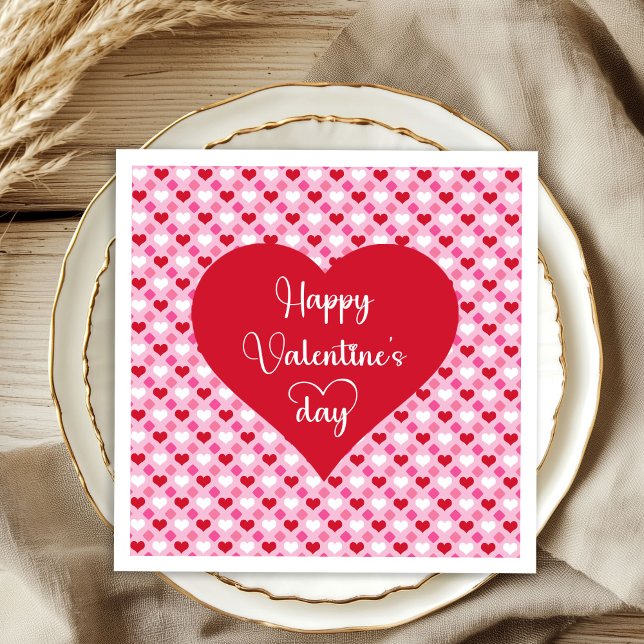 Festive Hearts Happy Valentine’s Day Napkins Serviette (Festive Hearts Happy Valentine’s Day Napkins)