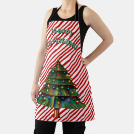 Festive Holiday Candy Cane Merry Christmas Tree Schürze
