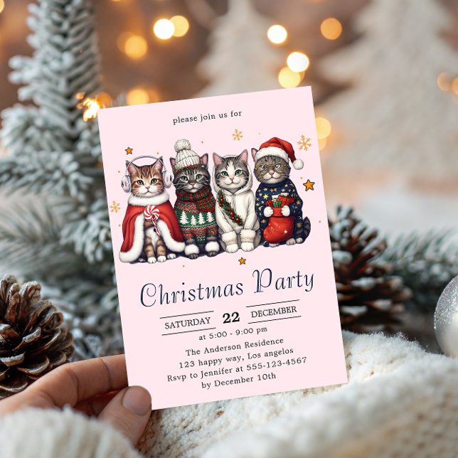  Festive Holiday Cat | Cute Christmas Cats Party   Einladung (Von Creator hochgeladen)