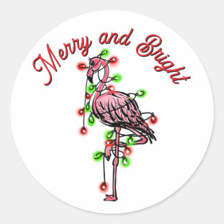 Festive holiday Flamingo  red green Xmas lights Runder Aufkleber