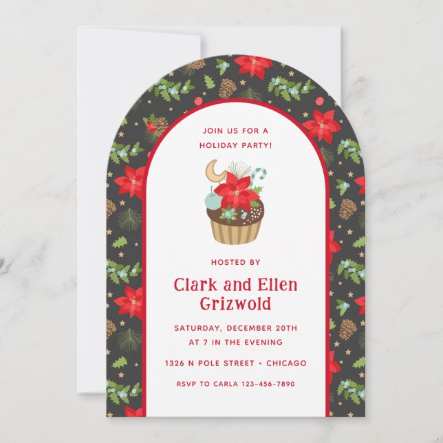 Festive Holiday Poinsettia Cupcake Einladung (Vorderseite)