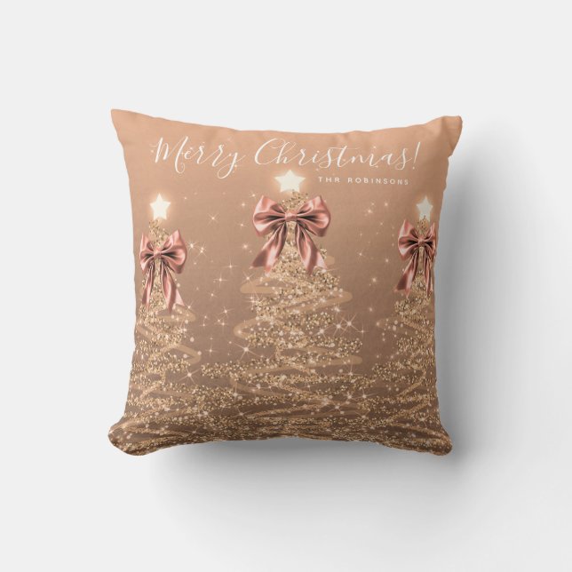 Festive Holiday Rose Gold Christmas Trees Name Kissen (Vorderseite)
