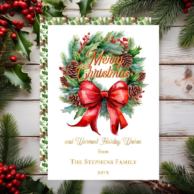 Festive Holiday Wreath Merry Christmas Non-Photo Folieneinladung (Festive Holiday Wreath "Merry Christmas" Non-Photo Gold Foil Greeting Card)