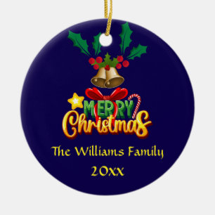 Festive Holly Bells Frohe Weihnachts-Foto Keramik Ornament