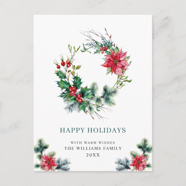 Festive Holly Berry Wreath Frohe Weihnachtsfeierta Postkarte (Vorderseite)