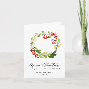 Festive Holly Berry Wreath Weihnachtsgrüßen Feiertagskarte