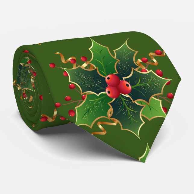 Festive Holly et Berries Cravate de Noël (Roulé)