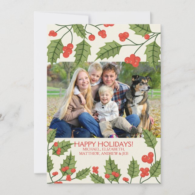 Festive Holly Joyeux Carte photo de vacances (Devant)
