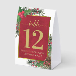Festive Holly & Pine Elegant Wedding Table Number Tischaufsteller