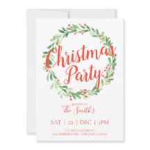 Festive Holly Wreath Invitation de la fête de Noël