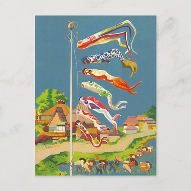 FESTIVE JAPANESE KOINOBORI WINDSOCKS ~ POSTCARD POSTKARTE (Vorderseite)