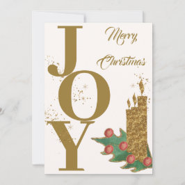 Festive Joy Gold Green Red Berries Frohe Weihnacht Feiertagskarte