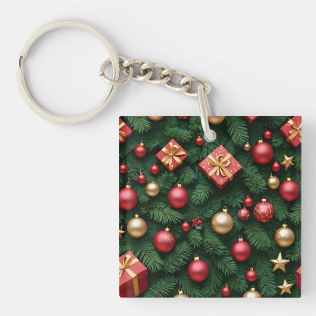 "Festive Joy — Red & Gold Christmas Magic" Schlüsselanhänger (Vorderseite)