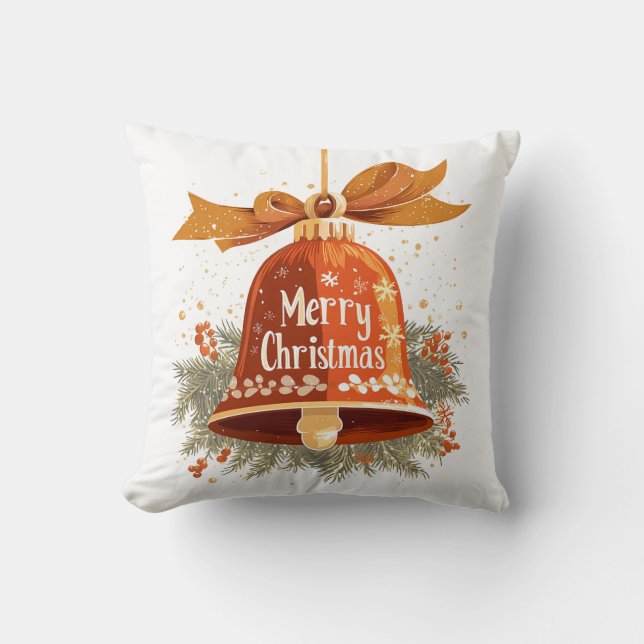 Festive Joyeux Noël Bell Jeter Oreiller (Recto)
