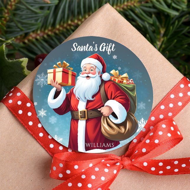 Festive Joyful Santa’s Gift Christmas Holiday Runder Aufkleber (Von Creator hochgeladen)