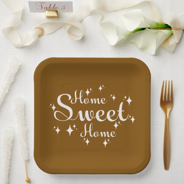 Festive Kalligraphie und Sterne "Zuhause Sweet Zuh Pappteller (Hochzeit)
