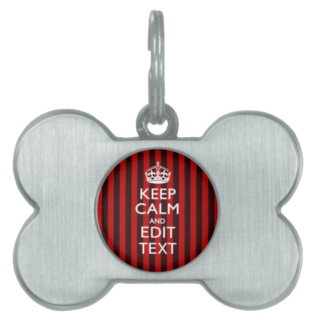 Festive Keep Calm Your Text on Red Stripes Tiermarke (Vorderseite)