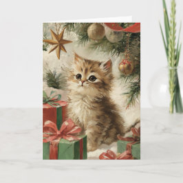 Festive Kitty Cat Christmas Greeting Folded Card Feiertagskarte