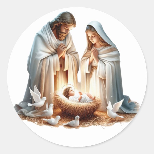 Festive Krippensticker Runder Aufkleber (Vorderseite)
