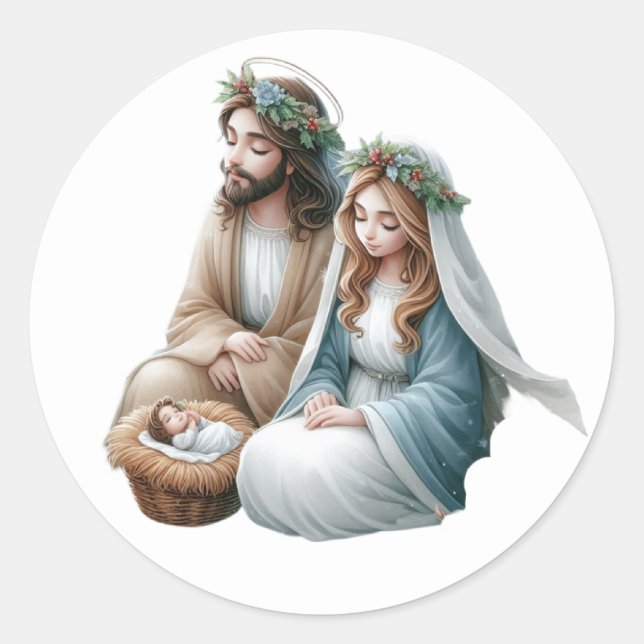 Festive Krippensticker Runder Aufkleber (Vorderseite)