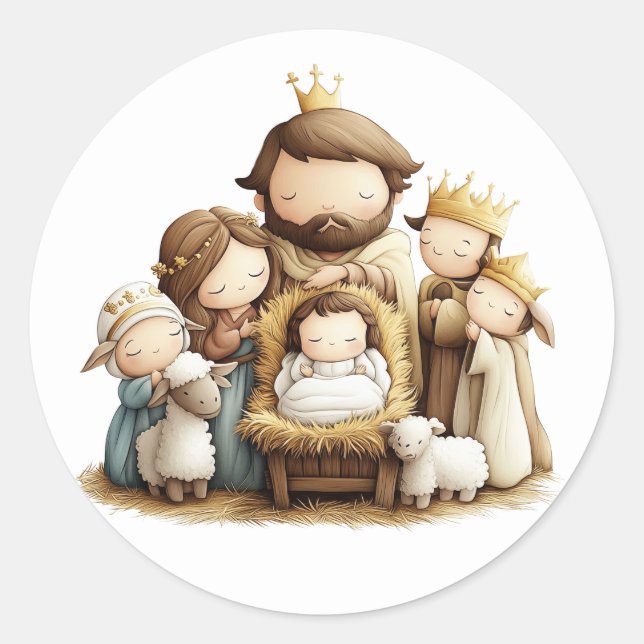 Festive Krippensticker Runder Aufkleber (Vorderseite)