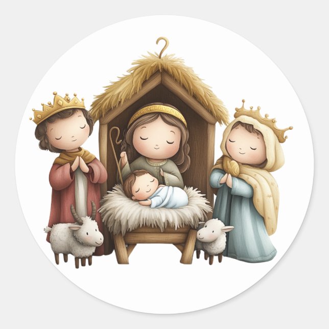 Festive Krippensticker Runder Aufkleber (Vorderseite)