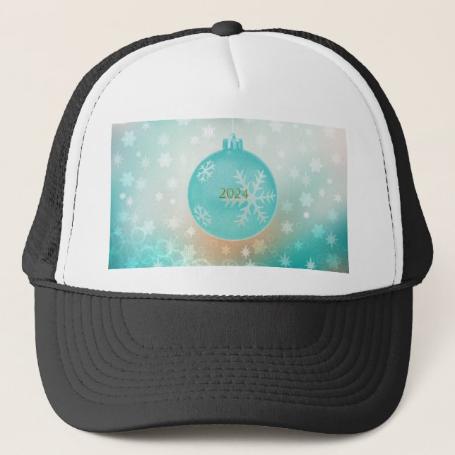 Festive Light Blue Weihnachtsbrille mit 2024 Jahr Truckerkappe (Vorderseite)