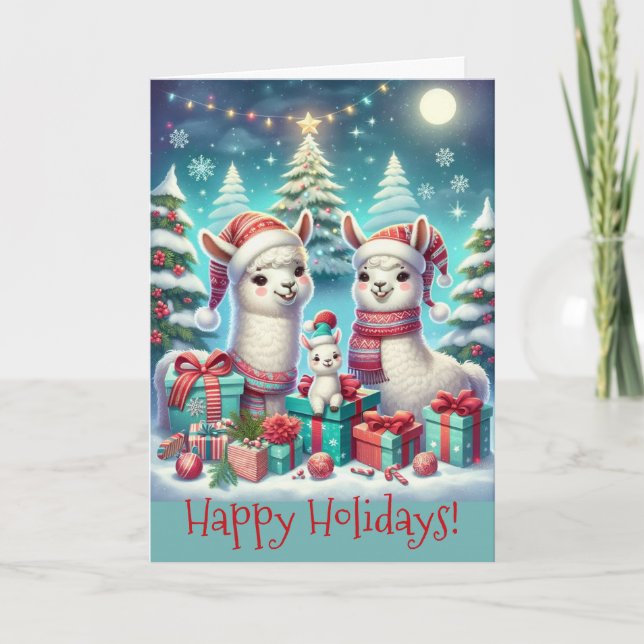 Festive Llama Family Christmas Karte (Vorderseite)