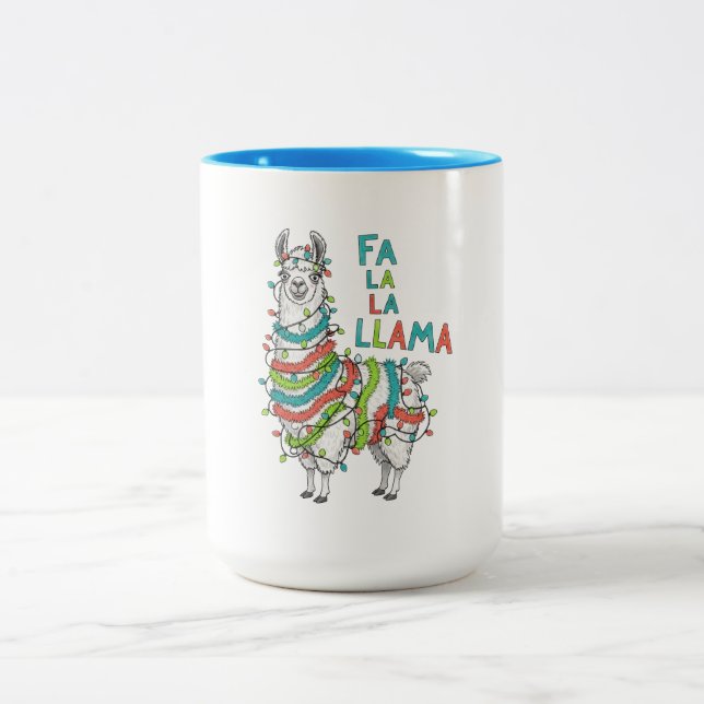 Festive Llama with Christmas Lights Zweifarbige Tasse (Mittel)