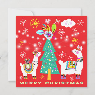 Festive Llamas Christmas Tree Appartement Carte de
