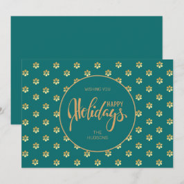 Festive Luxe Aquamarin & Gold Daisy Weihnachtsgesc Feiertagskarte