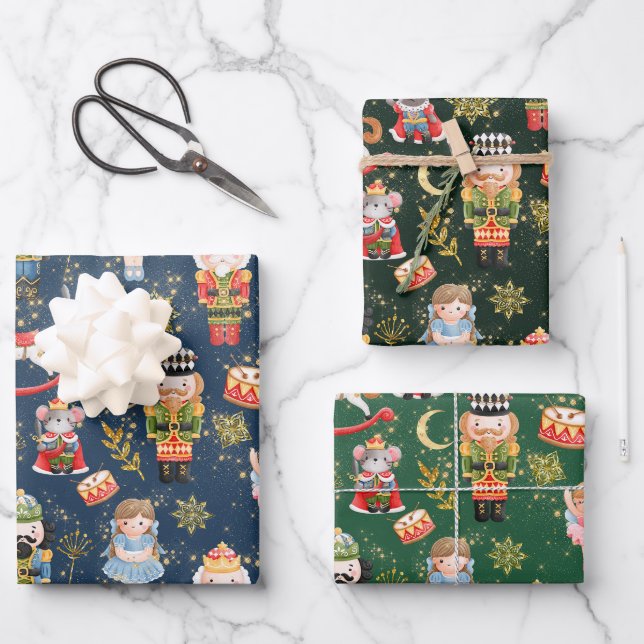 Festive Magische Niedliche Nutcracker Ballet Chara Geschenkpapier Set (Vorderseite)