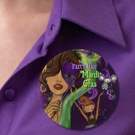 Festive Mardi Gras Carnival Badge | Purple Green Button
