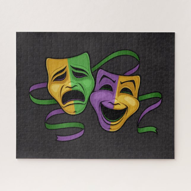Festive Mardi Gras Happy And Sad Theater Masks (Horizontal)
