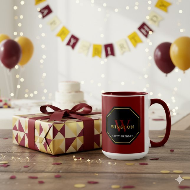 Festive Maroon Combo Mug for Birthday Celebrations Tasse (Festive Maroon Combo Mug for Birthday Celebrations)