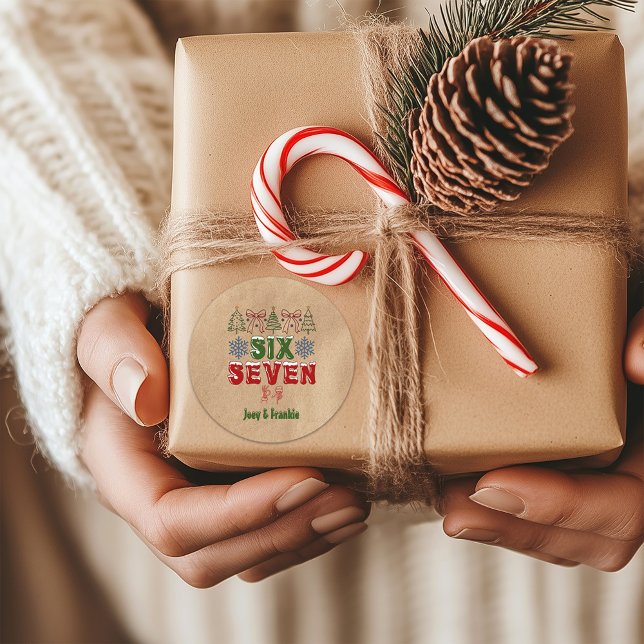 Festive Meme "Six Seven" 6 7 Xmas Kraft Runder Aufkleber (Von Creator hochgeladen)