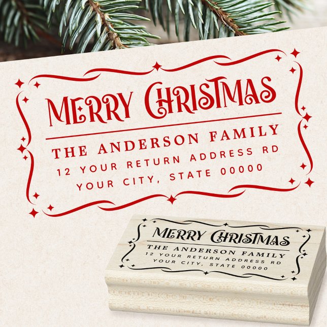 Festive Merry Christmas greeting return address Gummistempel (Festive Merry Christmas greeting return address Rubber Stamp)
