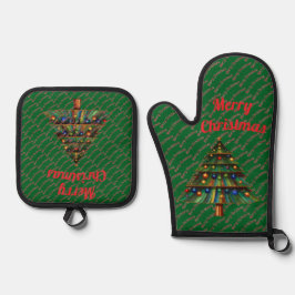 Festive Merry Christmas Tree Holiday Ofenhandschuh & Topflappen-Set