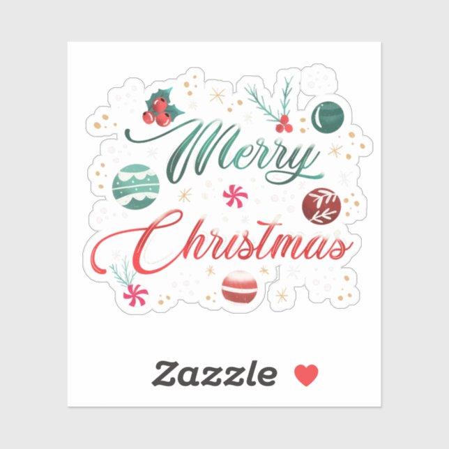 Festive Merry Christmas Typography with Ornaments Aufkleber (Blatt)
