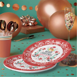 Festive Merry Christmas Wreath & White Crown Frame Pappteller